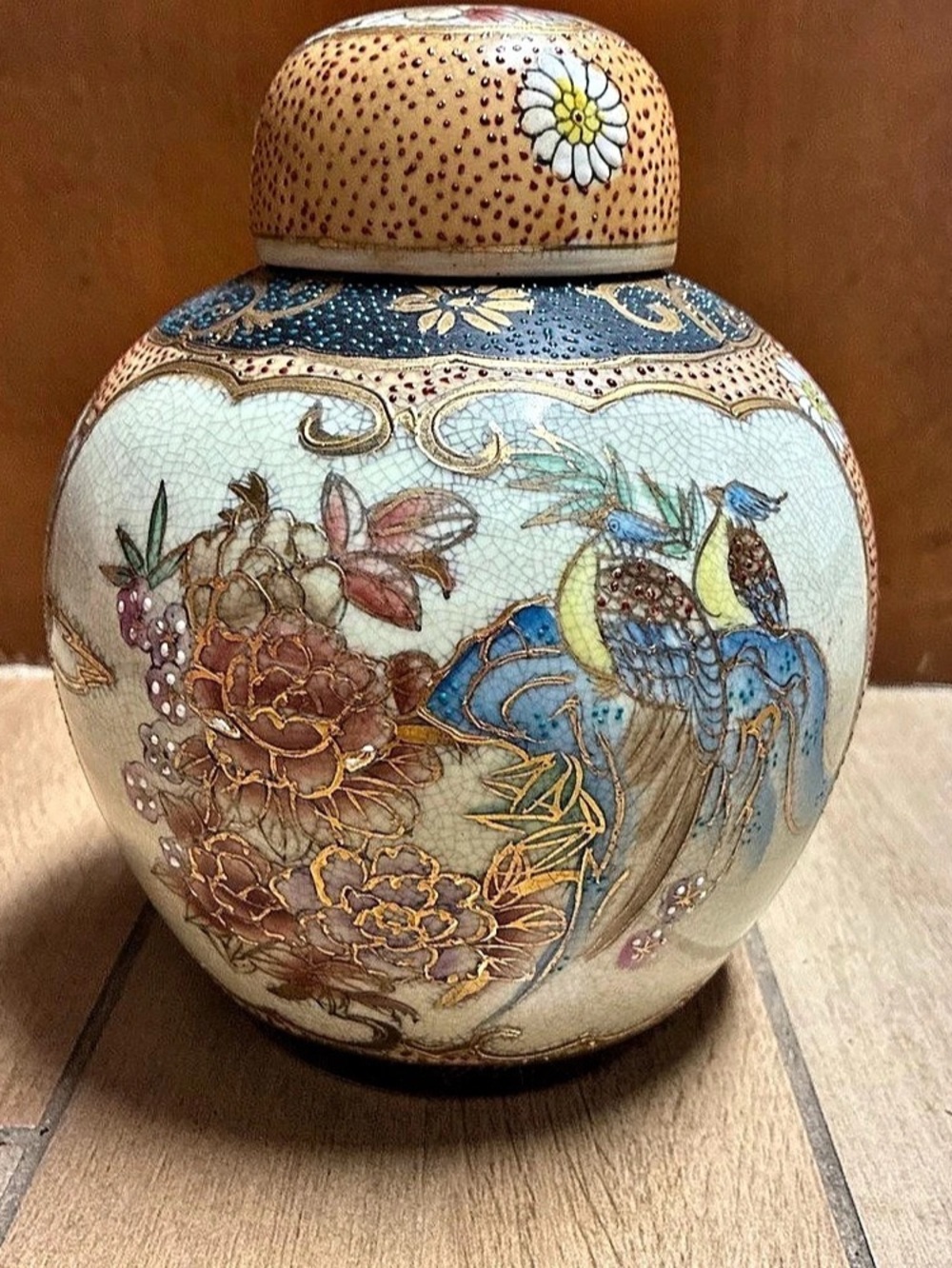 Royal Satsuma Handpainted Royal Satsuma lidded jar Floral Ceramic Lidded Jar